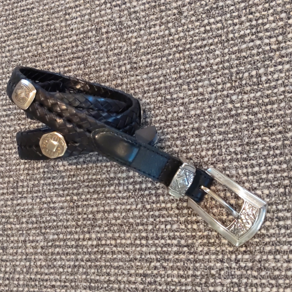 Vintage BRIGHTON ❤️ Concho Belt Braided Black Leather #Q2103